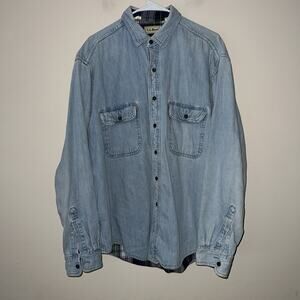 Vintage LL Bean Shirt Denim Mens Large Blue Button Up Flannel Lined Made USA 90s